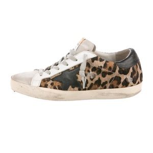 Golden Goose Leopard Print Calf Hair Superstar Distressed Sneakers